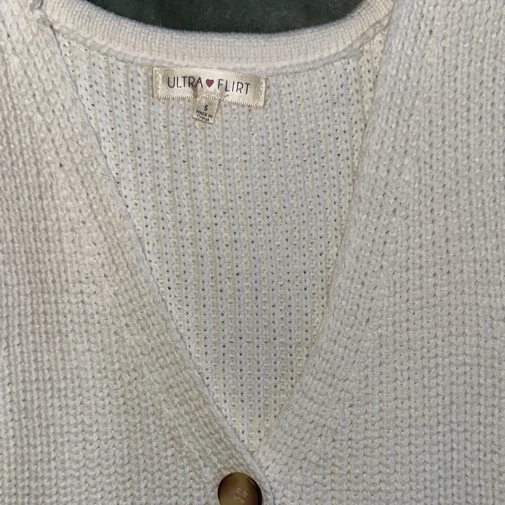 Ultra Flirt Cream V-Neck Knit Button Front Sweater Vest - Picture 3 of 6